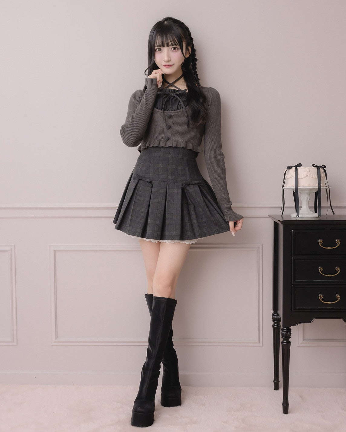 ヨーク切替ハートボタン長袖ニット – pium
