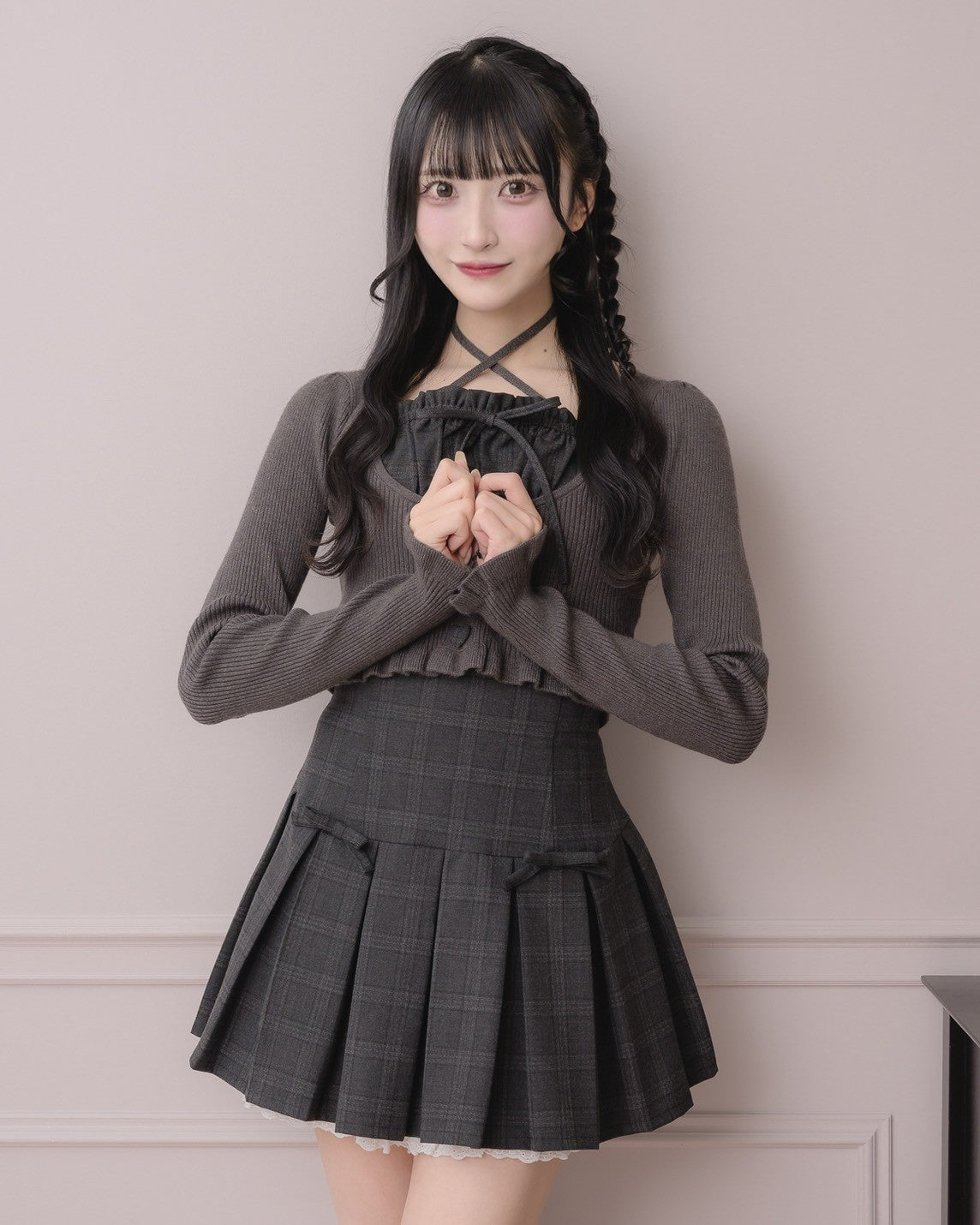 モデル身長：157cm/着用カラー:ブラックチェック