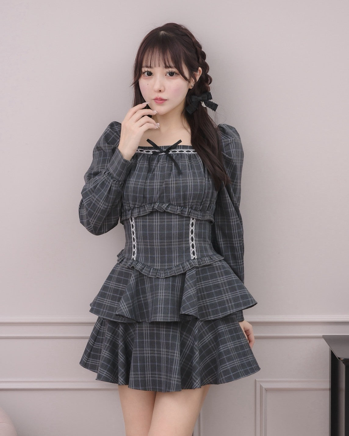 モデル身長：157m/着用カラー：グレーチェック