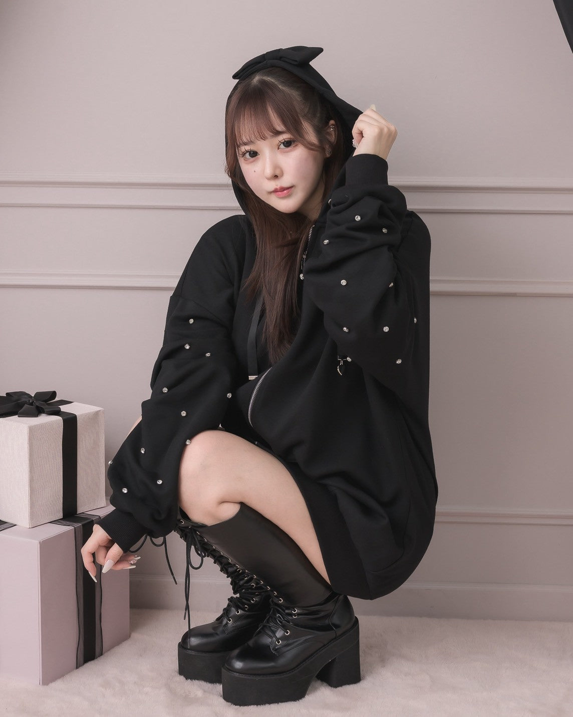 モデル身長：157cm/着用カラー:ブラック