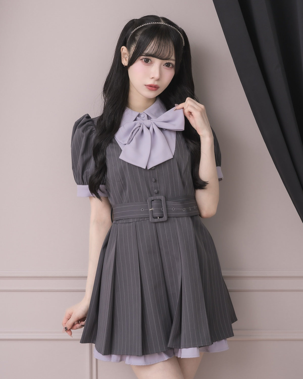 モデル身長：155cm/着用カラー:グレーストライプ