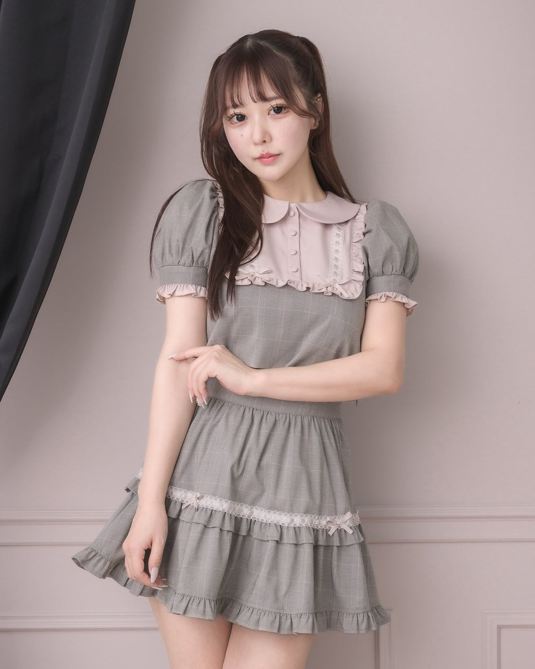 モデル身長：157cm/着用カラー:グレーチェック