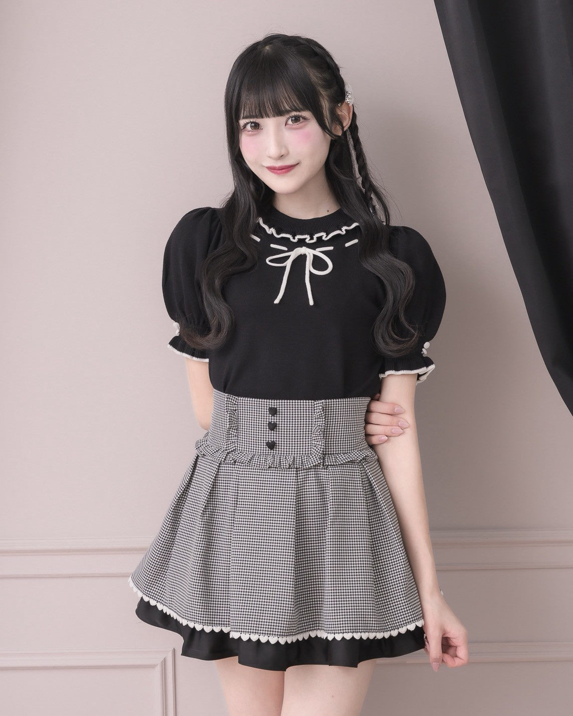 pium ハートボタンタックフレアミニスカート ハートボタンタックフレアミニスカート – pium