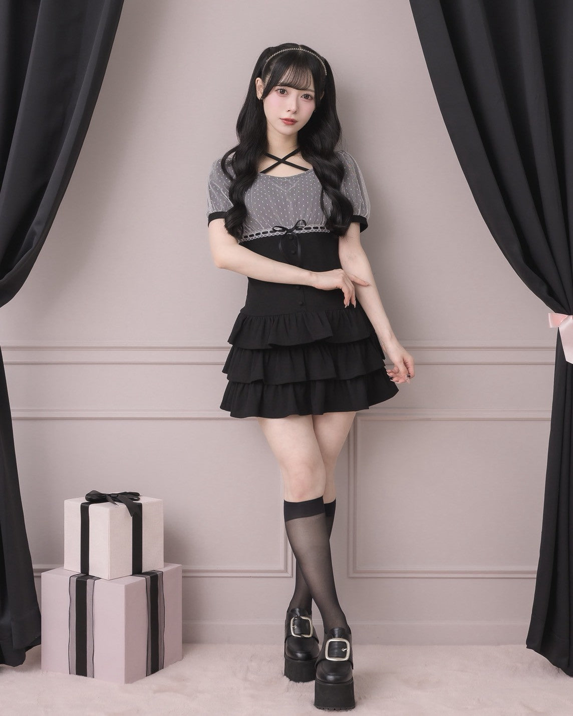 チュールレイヤードティアードリブワンピース – pium