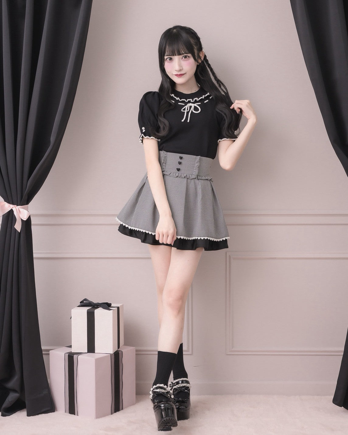 ハートボタンタックフレアミニスカート – pium