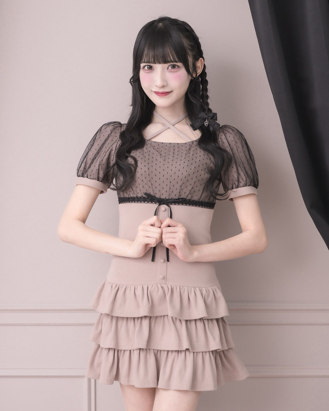 チュールレイヤードティアードリブワンピース – pium