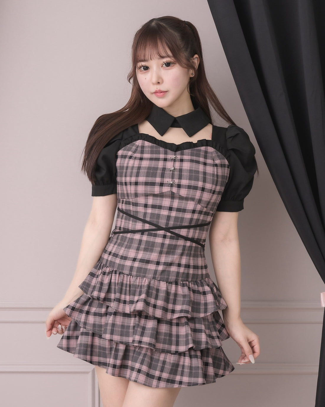 モデル身長：157cm/着用カラー:ピンクチェック