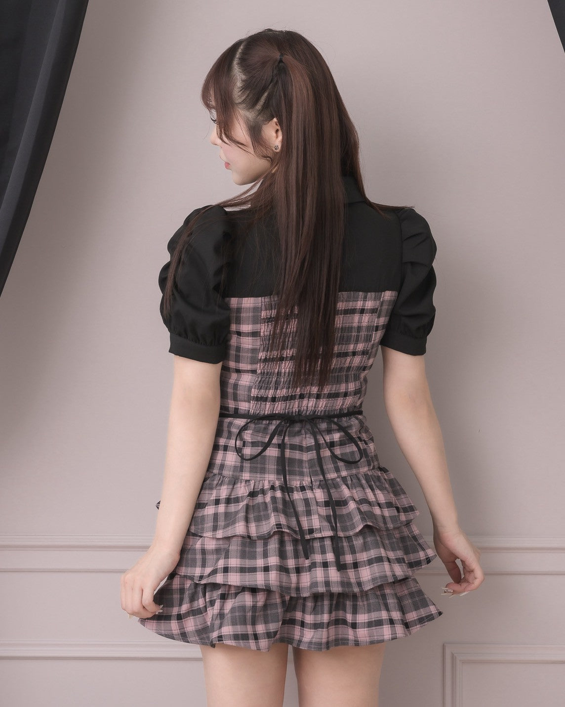 モデル身長：157cm/着用カラー:ピンクチェック