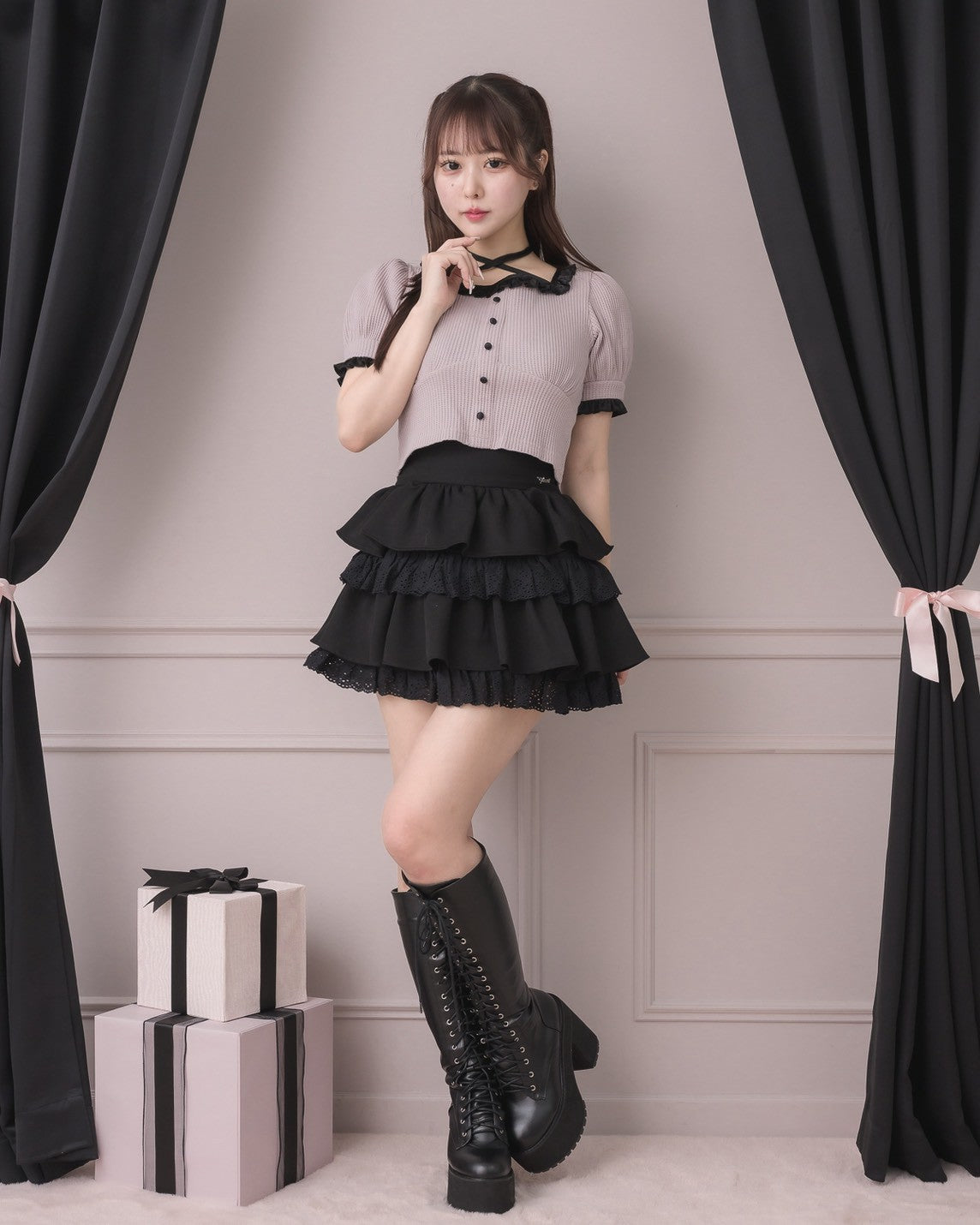 サテンフリルワッフルカットソー – pium