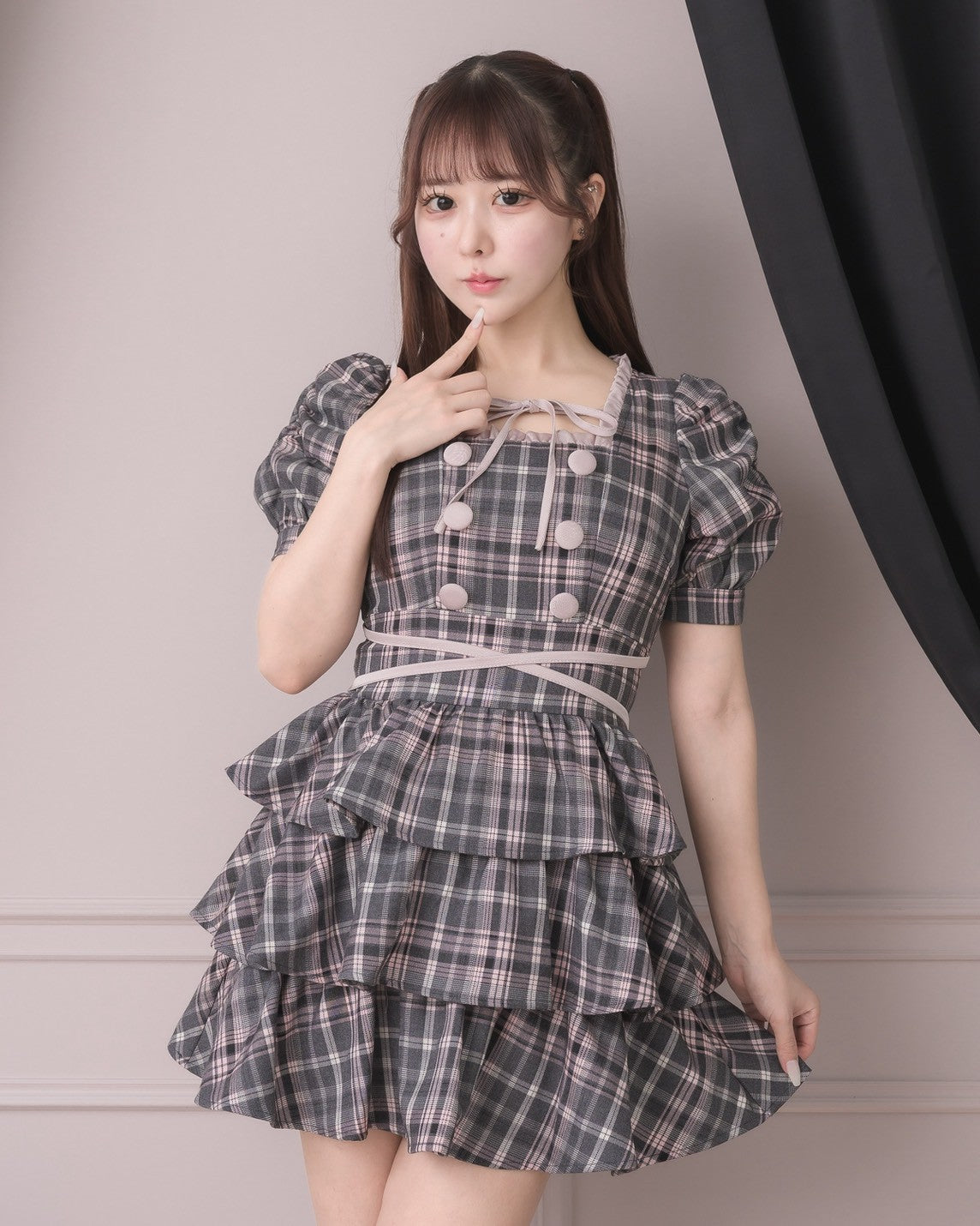 クロスベルト半袖ティアードミニワンピース – pium