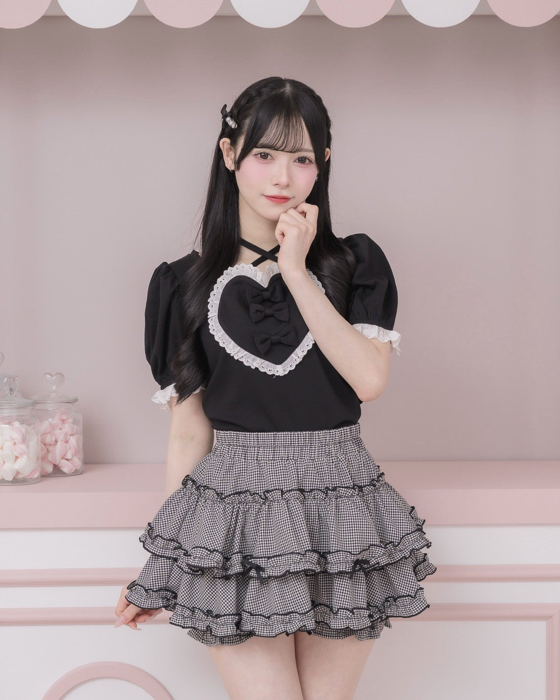 pium ピウム ハートレースパフスリーブTシャツ ハートレースパフスリーブTシャツ – pium