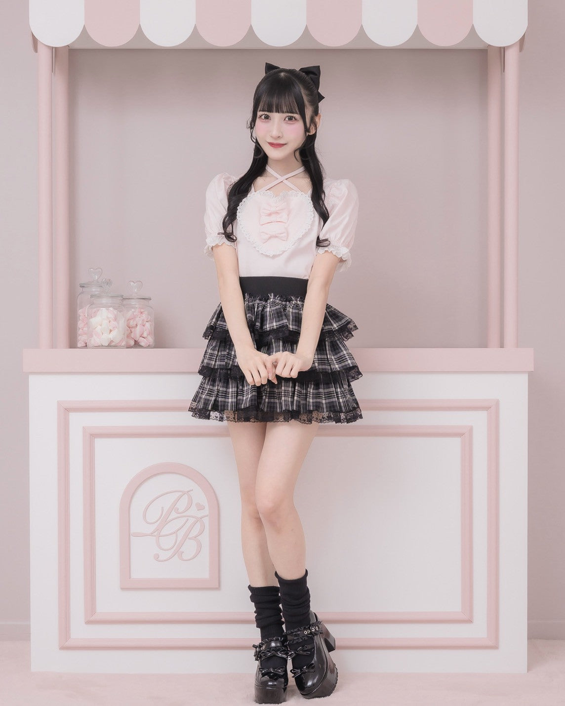 モデル身長：157m/着用カラー:ブラックチェック