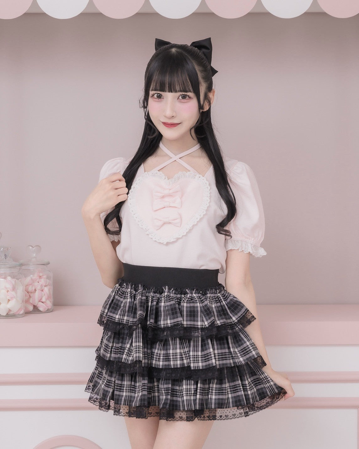 ゆ*ん様 未使用　pium はしごレースティアードミニコート ピンク　ピウム はしごレースティアードミニコート – pium