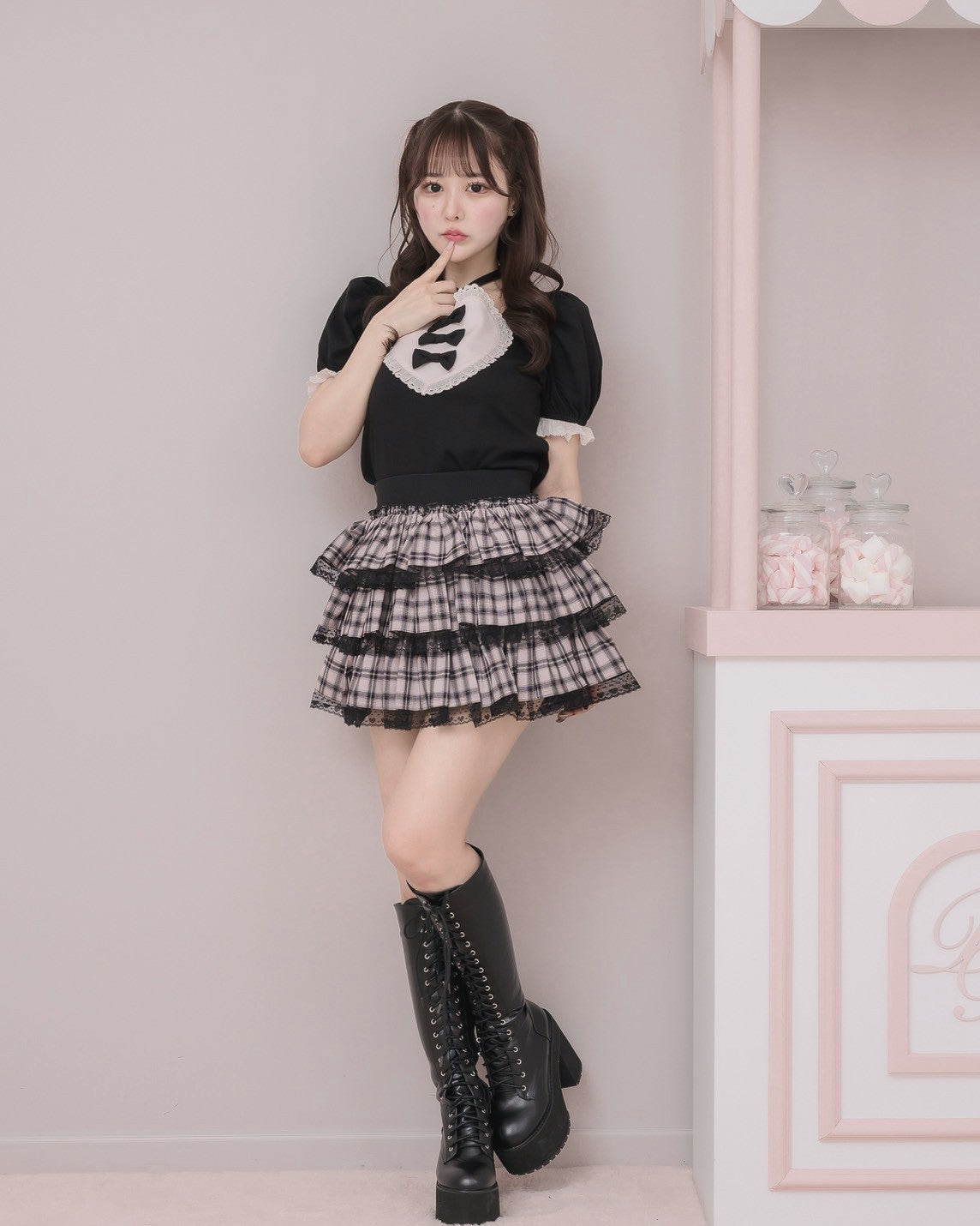 モデル身長：157m/着用カラー:ピンクチェック