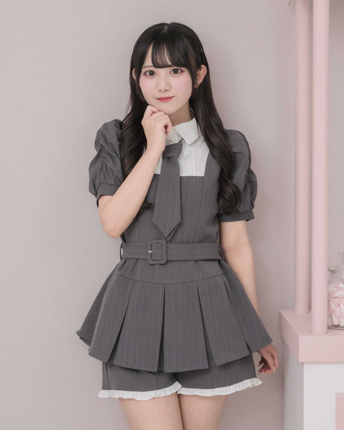 モデル身長：161cm/着用カラー:グレーストライプ