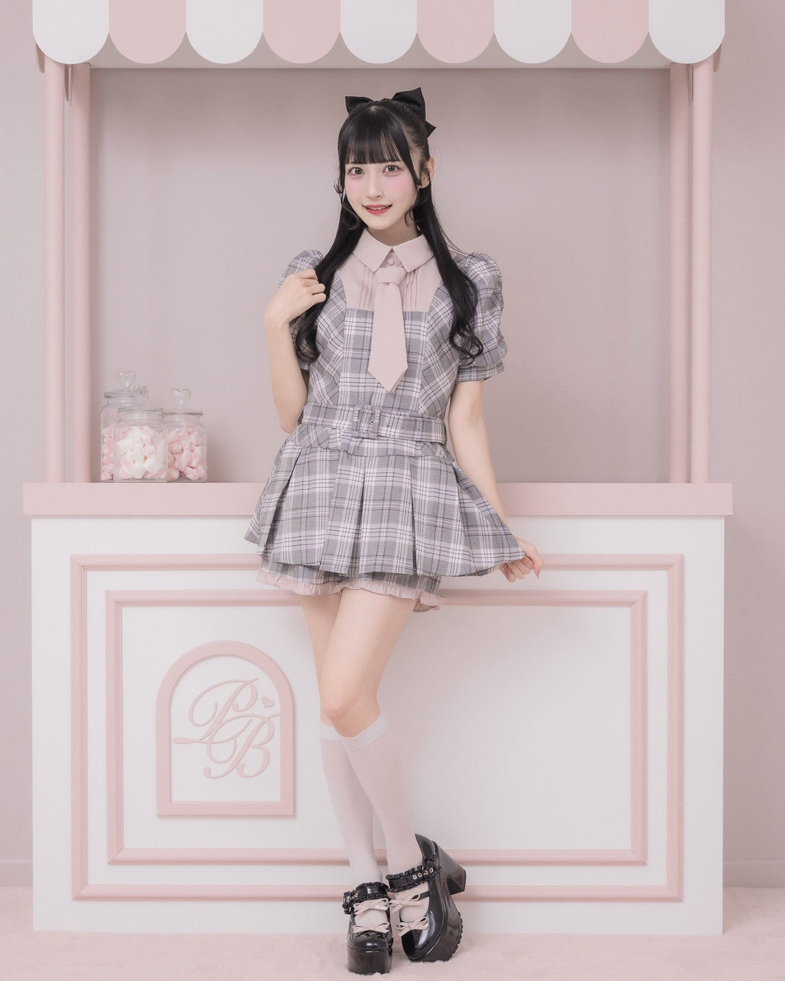 モデル身長：157cm/着用カラー:グレーチェック