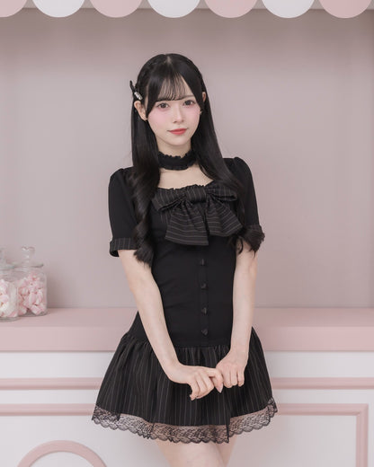 モデル身長：152cm/着用カラー:ブラック×ストライプ