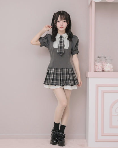 モデル身長：160cm/着用カラー:チャコール×ブラックチェック