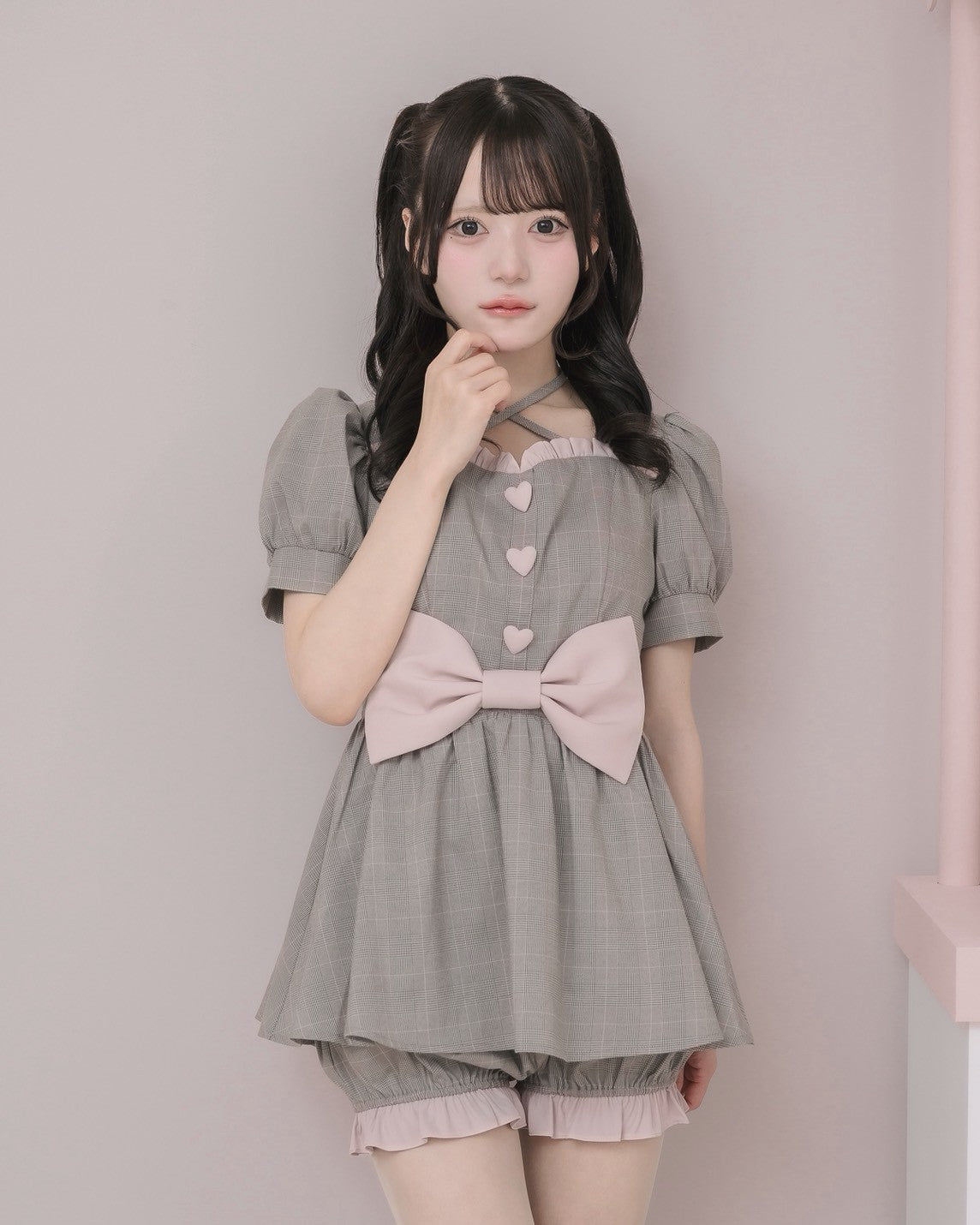 モデル身長：160cm/着用カラー:グレーチェック
