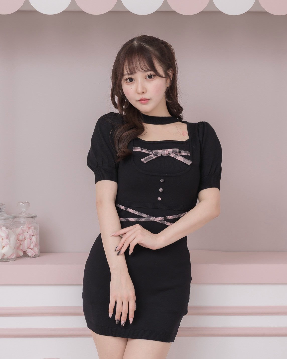 Pium ブラック 半袖ミニワンピース フリーサイズ ONEPIECE – pium