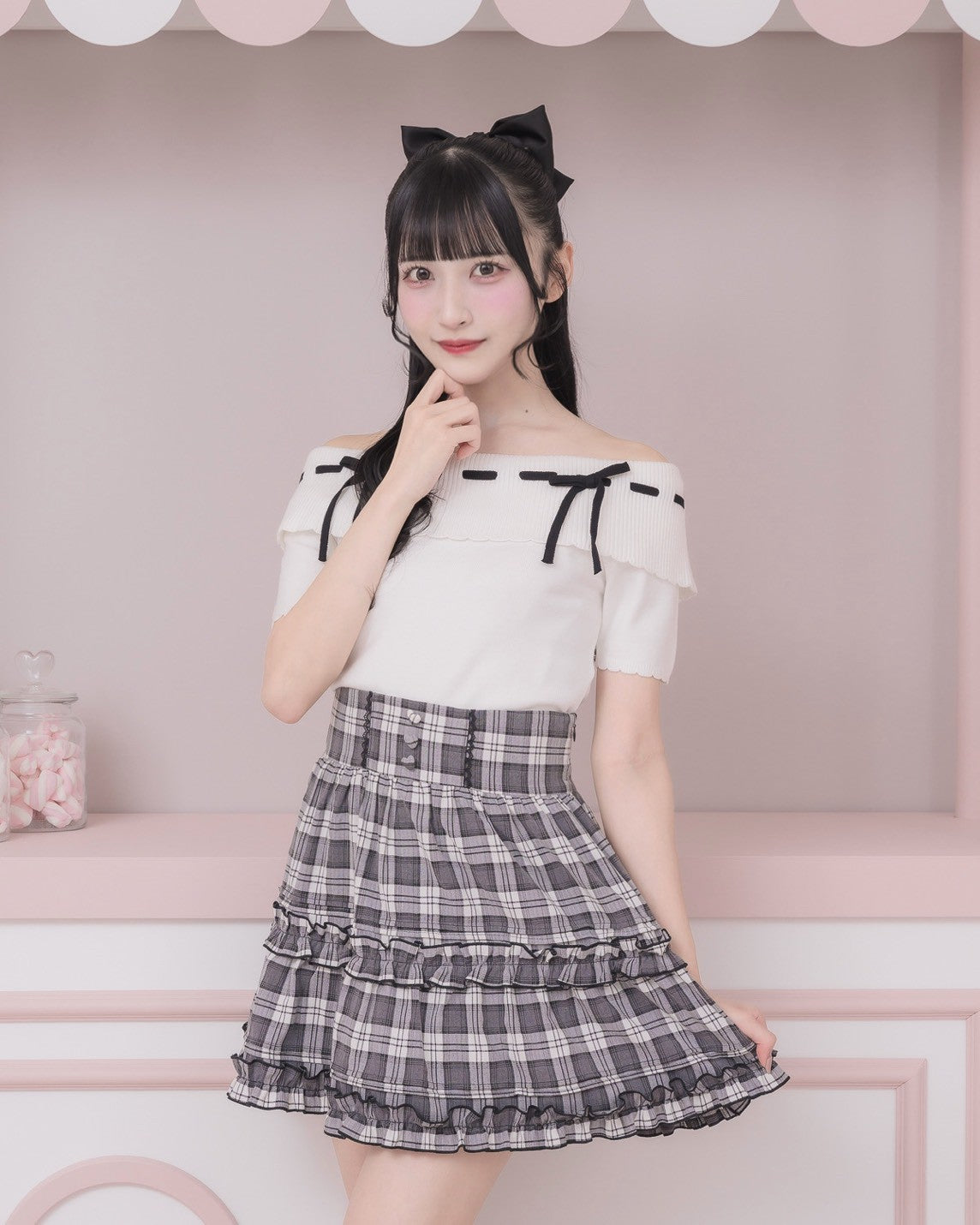 リボンスカラップオフショルニット – pium