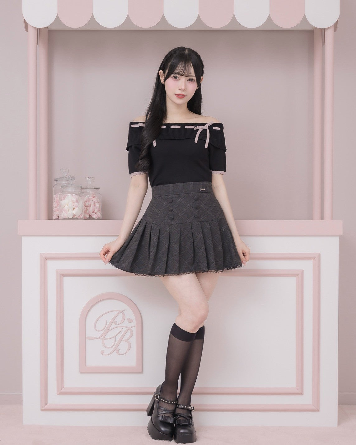 リボンスカラップオフショルニット – pium