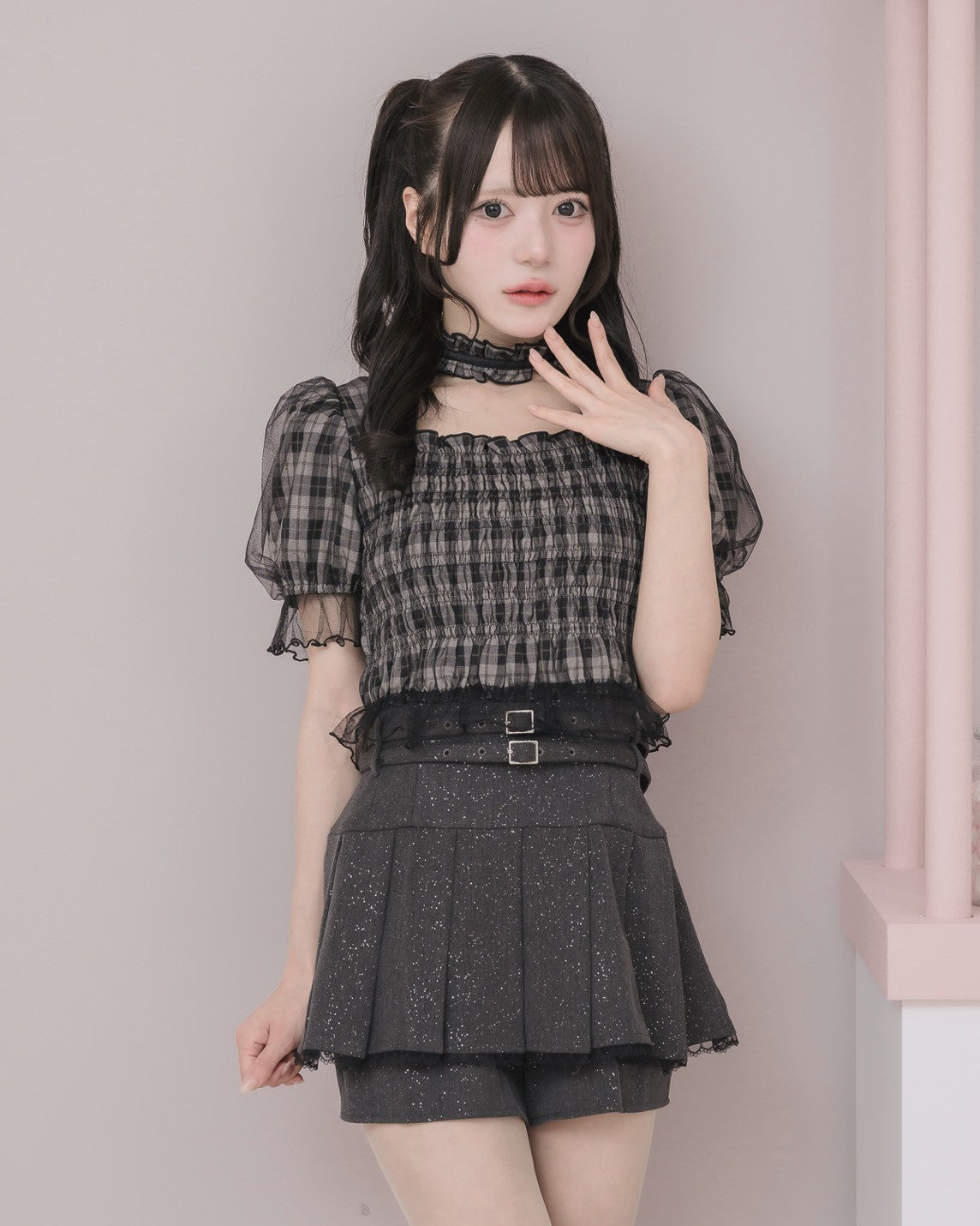 モデル身長：160cm/着用カラー : チェック