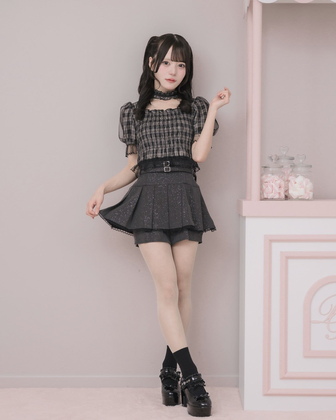 モデル身長：160cm/着用カラー : チェック
