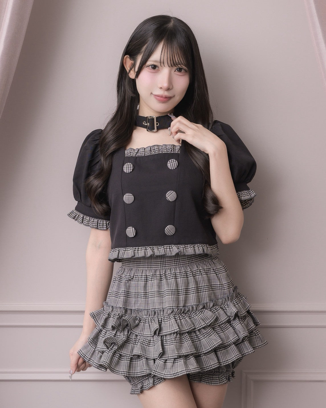 モデル身長：152cm/着用カラー：ブラック×グレー