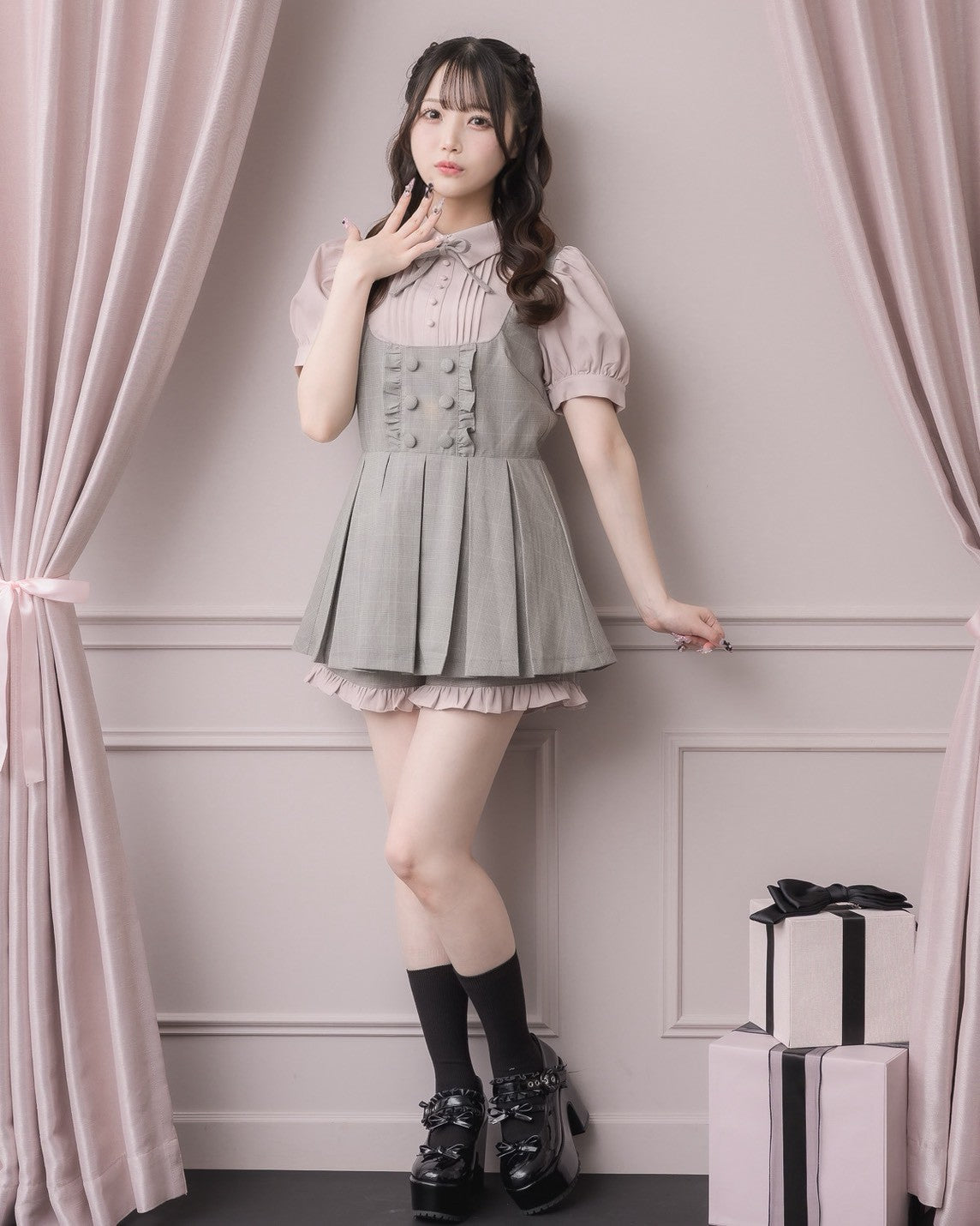 モデル身長：158cm/着用カラー:グレーチェック