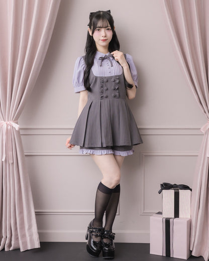 モデル身長：155cm/着用カラー:チャコールストライプ