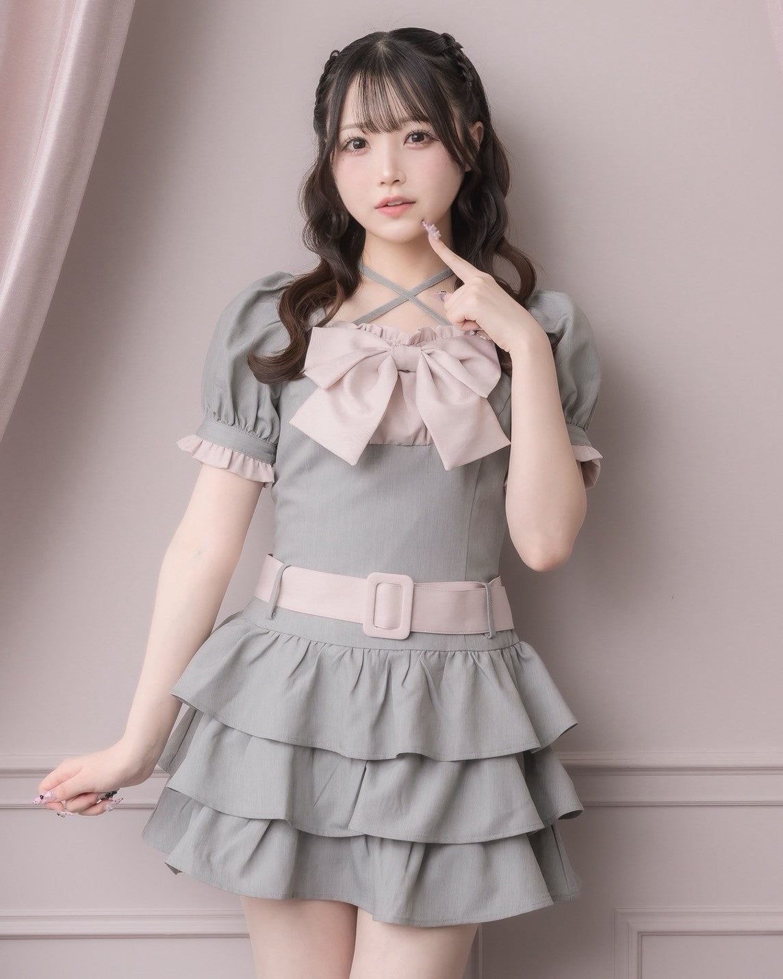 ヨークリボンティアードフリルミニワンピース – pium