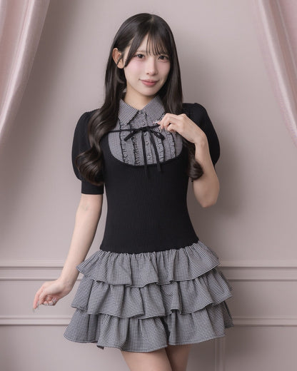 モデル身長：152cm/着用カラー:ブラック×ギンガム