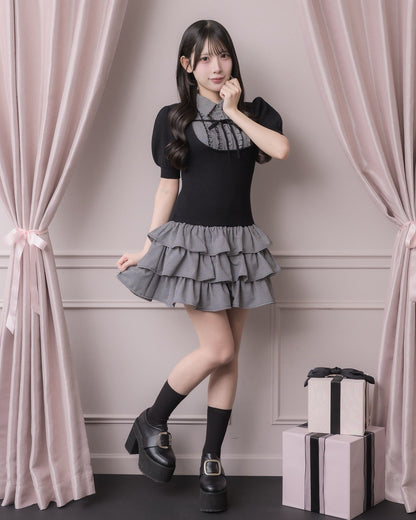 モデル身長：152cm/着用カラー:ブラック×ギンガム