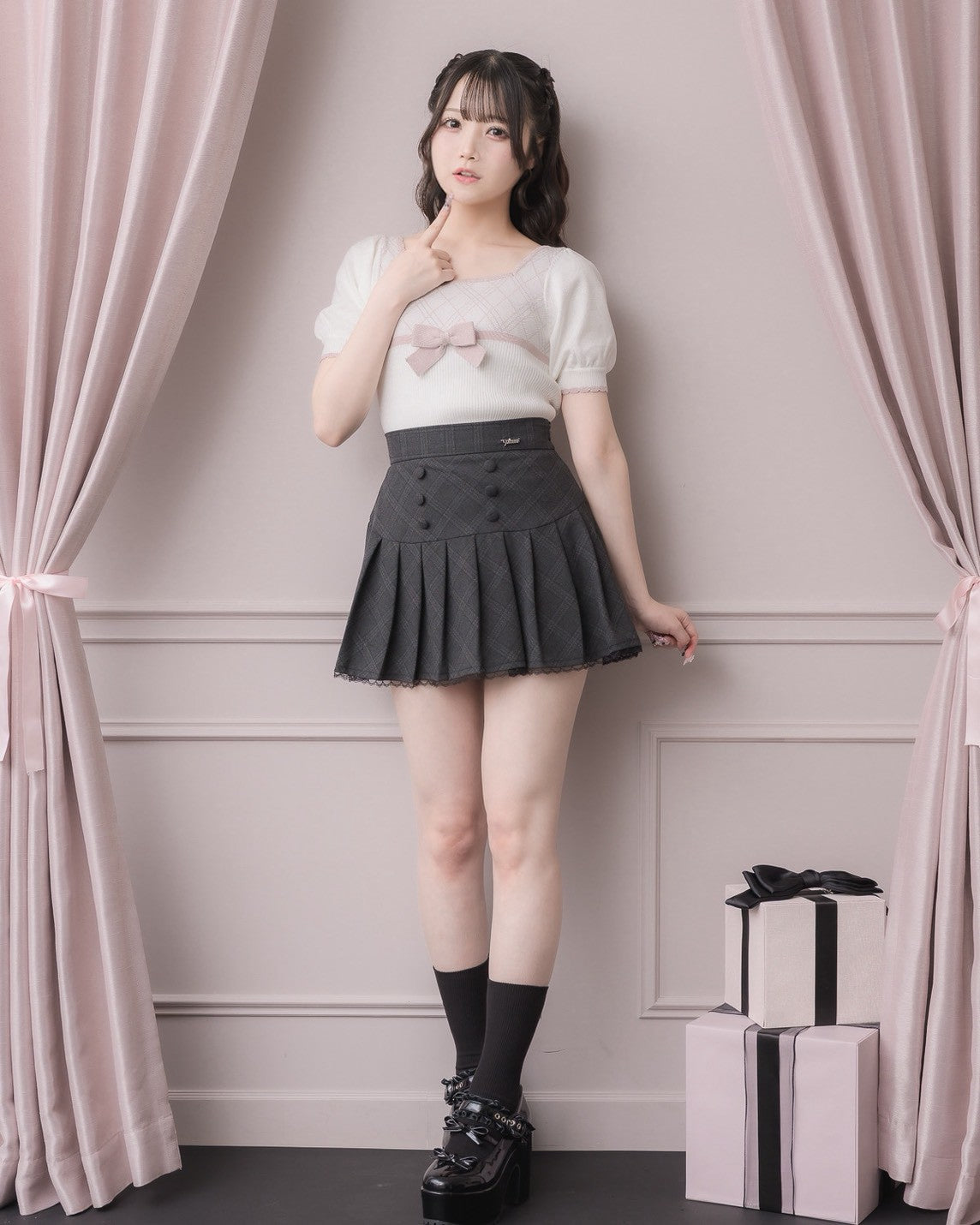 ラメチェックフロントリボンニット – pium