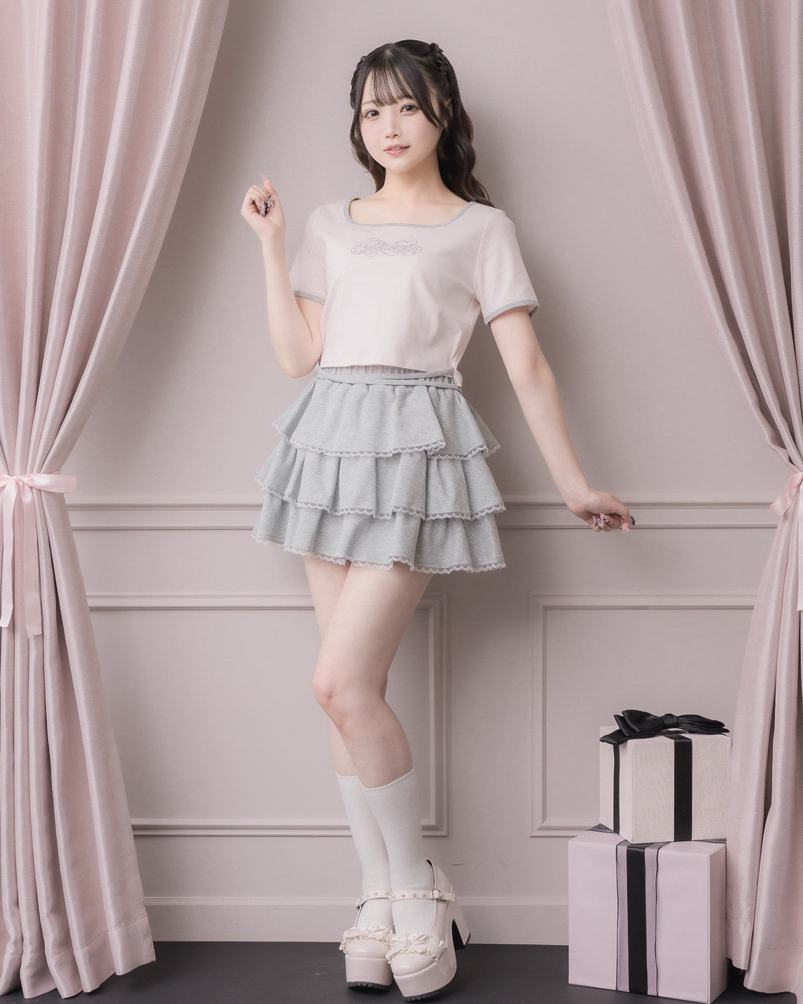 モデル身長：158cm/着用カラー：ピンク×グレー