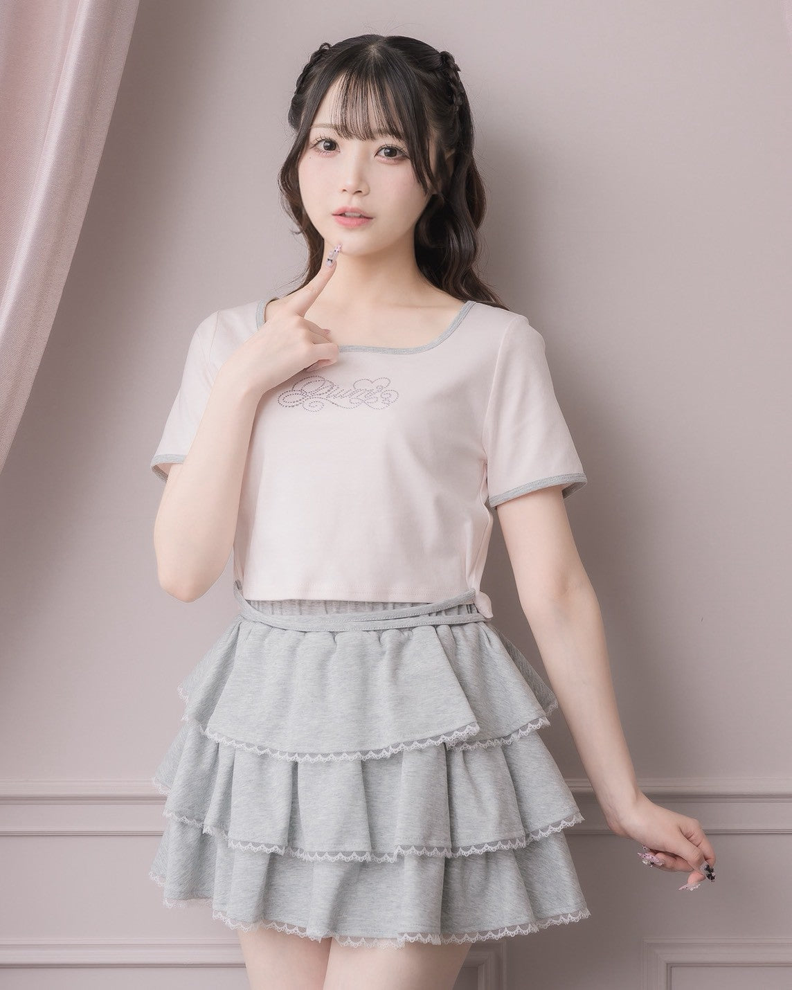 モデル身長：158cm/着用カラー：ピンク×グレー