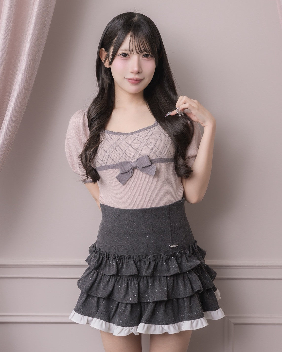 モデル身長：152cm/着用カラー：ピンク×グレー
