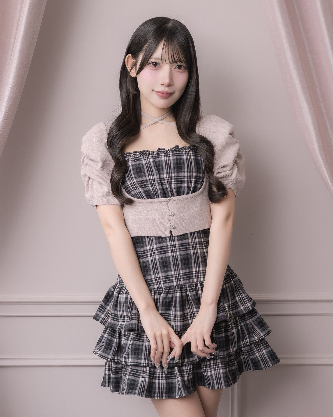モデル身長：152cm/着用カラー：ピンク×ブラック