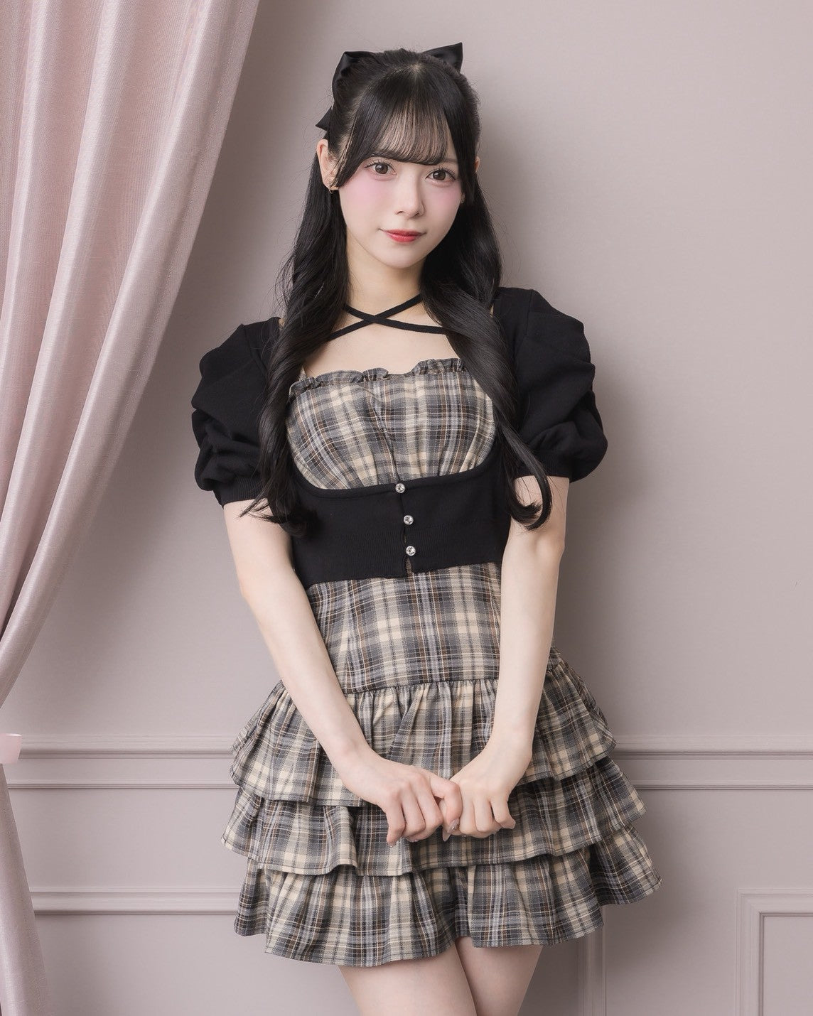 モデル身長：155cm/着用カラー：ブラック×ベージュ