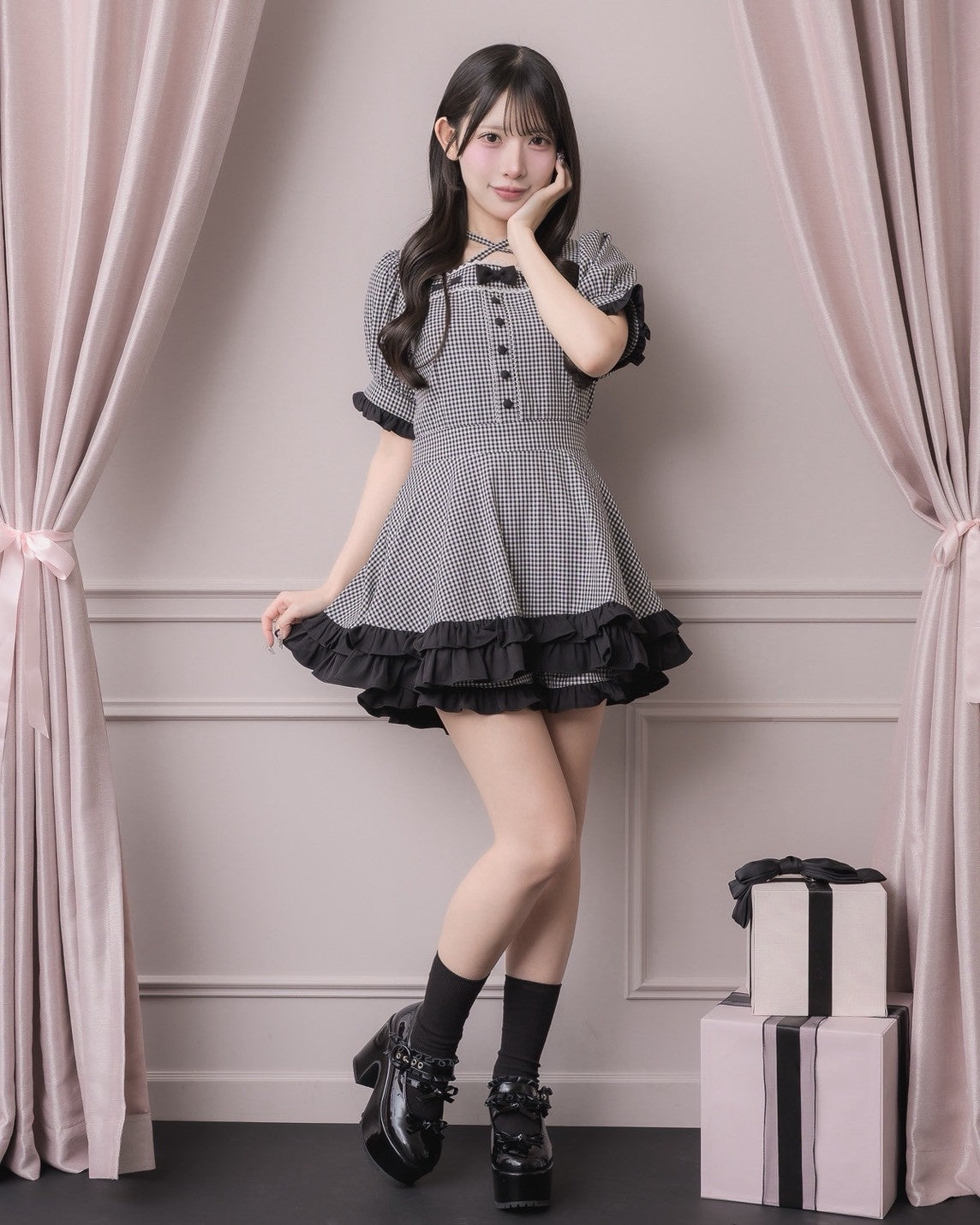 モデル身長：152cm/着用カラー：ギンガム
