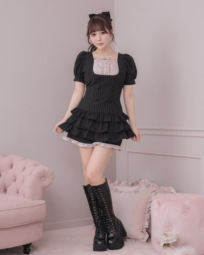 モデル身長：157cm/着用カラー：ブラックストライプ