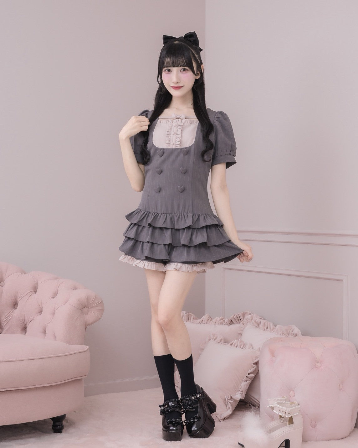 モデル身長：157cm/着用カラー：グレーストライプ
