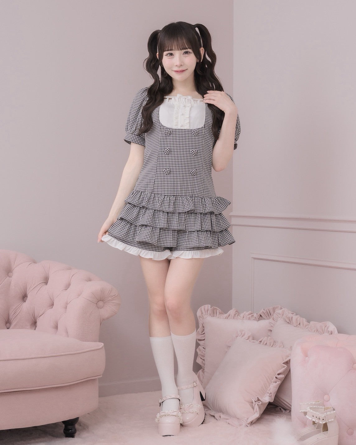 モデル身長：153cm/着用カラー：ギンガム