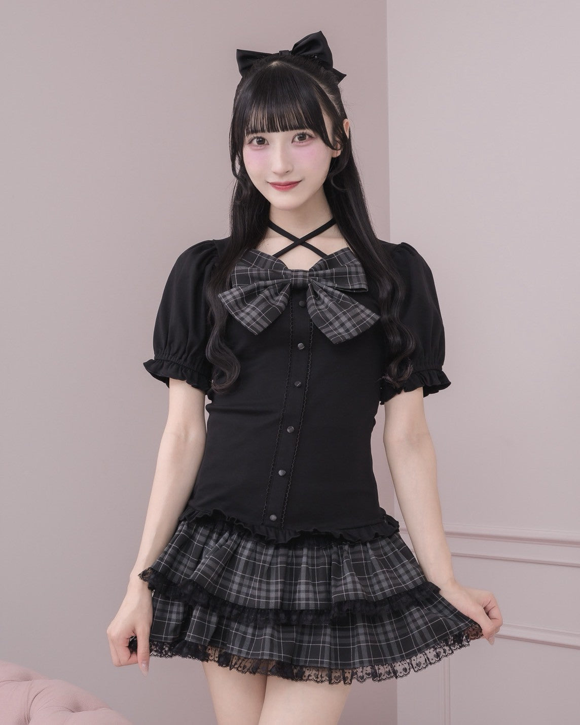 レース付きティアードフリルミニスカート – pium