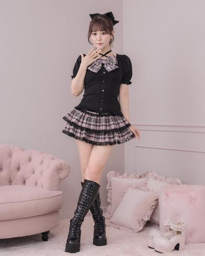 モデル身長：157cm/着用カラー：ブラック×ピンク