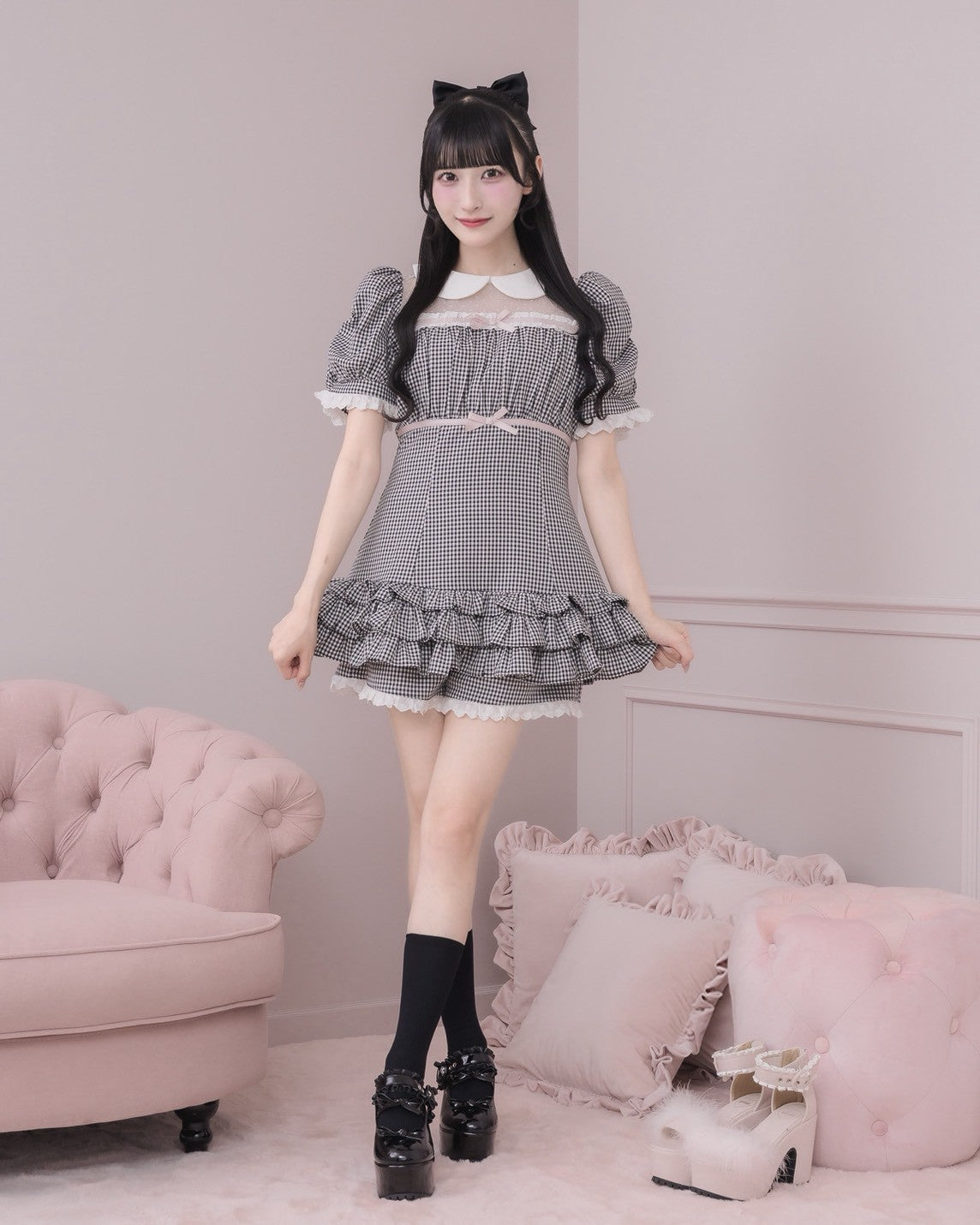 モデル身長：157cm/着用カラー：ギンガム