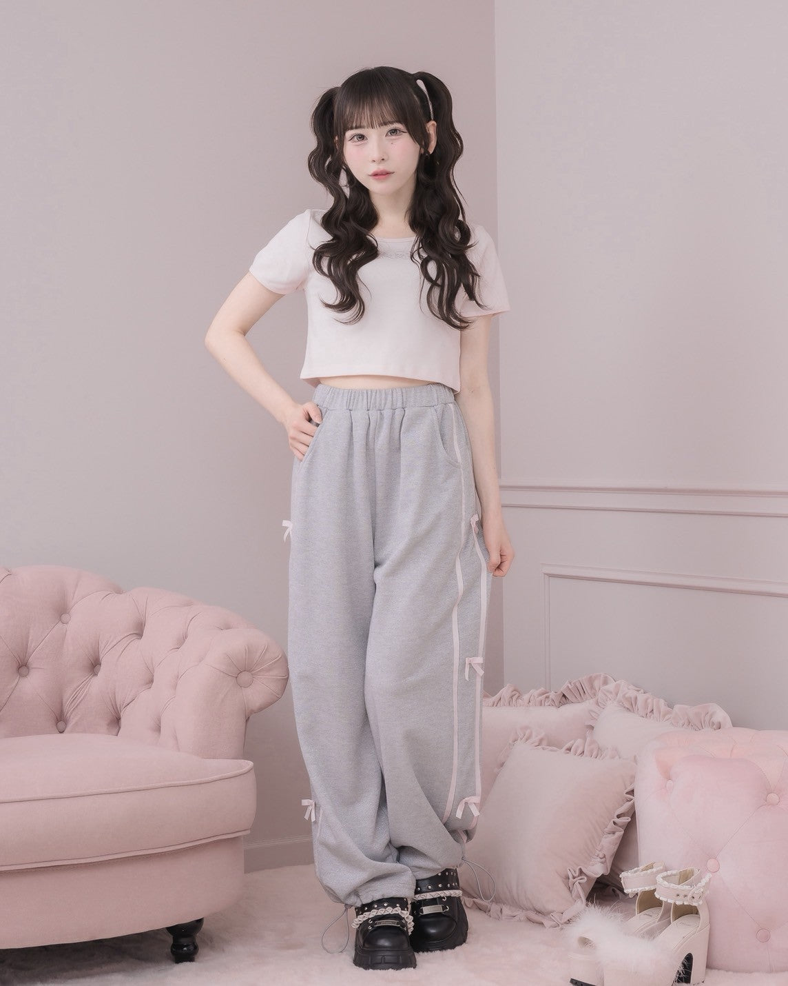 モデル身長：153cm/着用カラー：ピンク×グレー