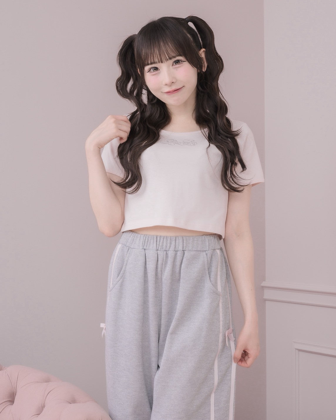 モデル身長：153cm/着用カラー：ピンク×グレー