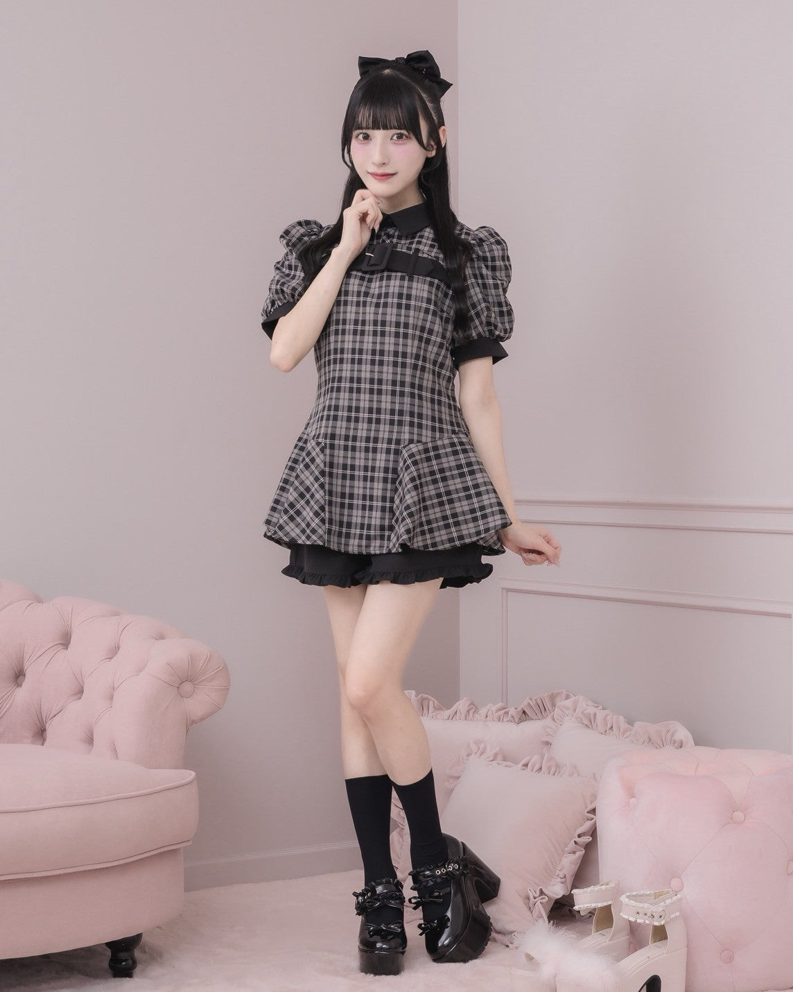 モデル身長：157cm/着用カラー：チェック